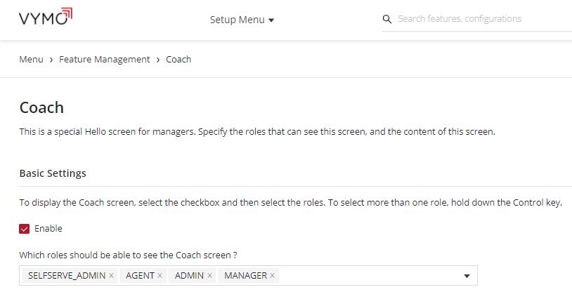 Coach screen for specific roles