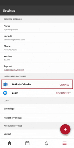 enabling the permissions in Outlook calendar for Vymo