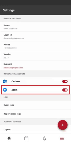enabling the permissions in Zoom for Vymo